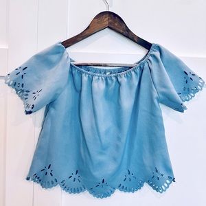 Dusty blue off the shoulder crop top